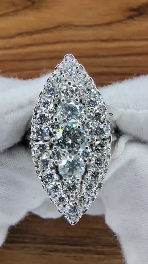 GIA Certified 4.42ct Natural Round Diamond Ring 18kt Marquise Cluster Glam*v - 3