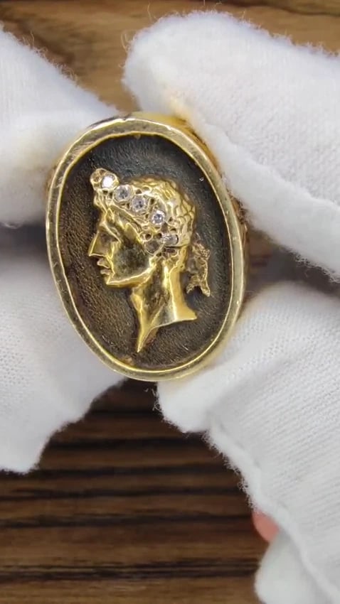 Caesar Roman Noble Deco Vintage Signet Ring 14Kt gold 22G *v - 3