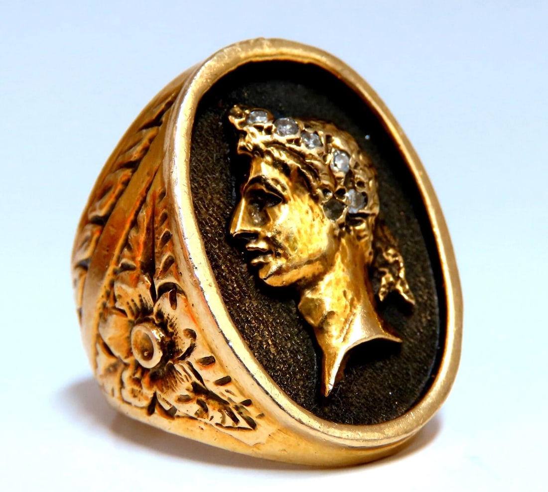 Caesar Roman Noble Deco Vintage Signet Ring 14Kt gold 22G *v - 4