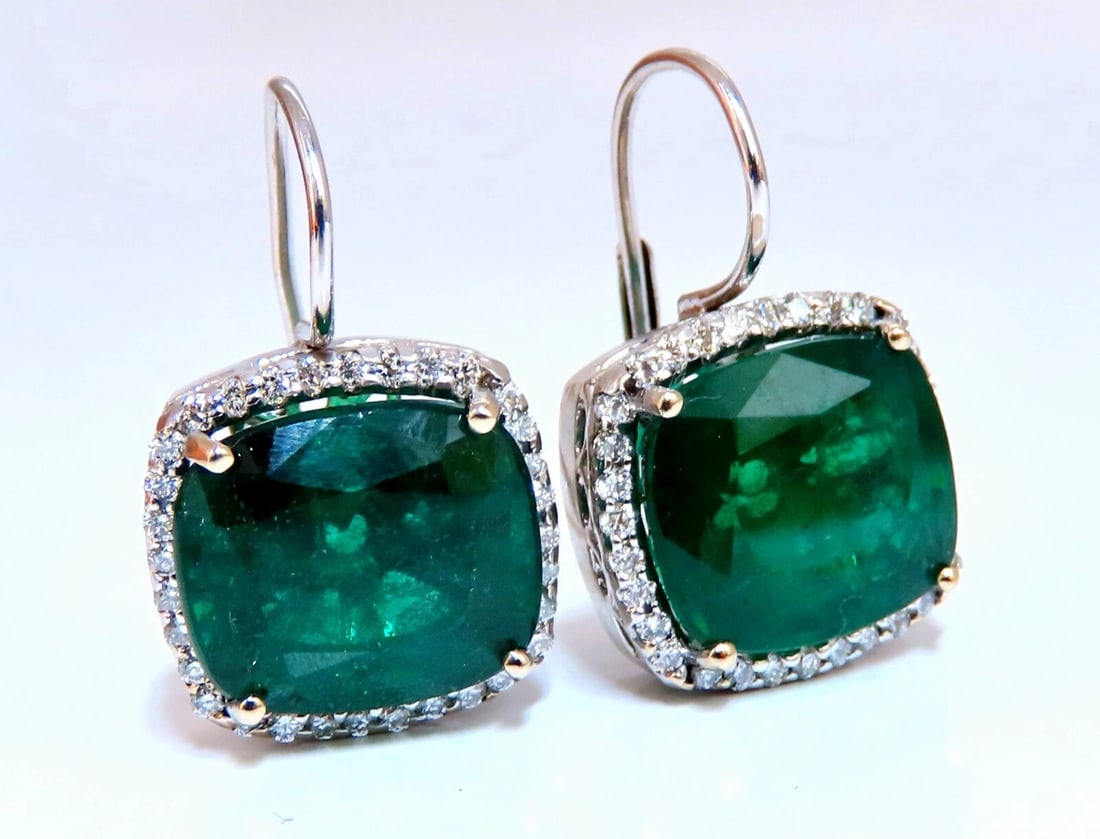 GIA Certified 17.05ct Natural Emeralds Diamond Earrings 18kt Cluster Halo** - 2