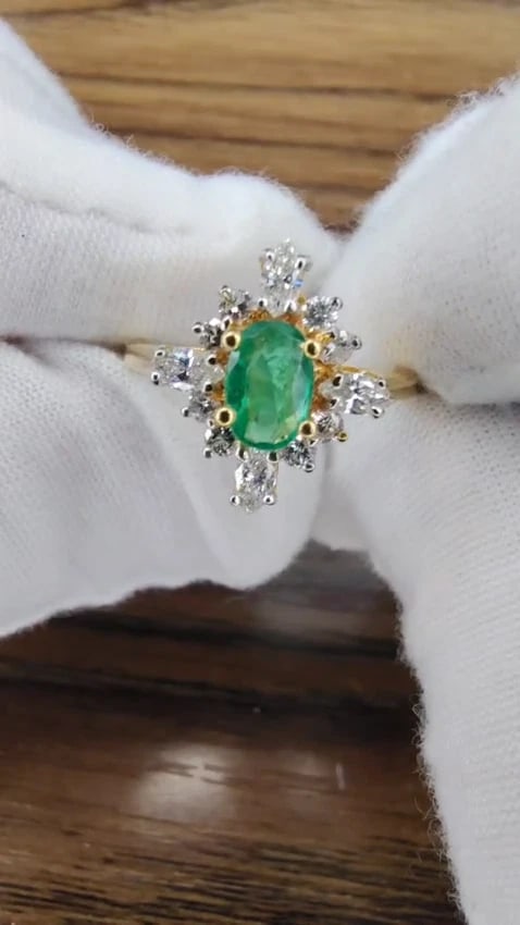 Emerald Diamonds Ring 14kt 1.20ct Edwardian Deco *v - 3