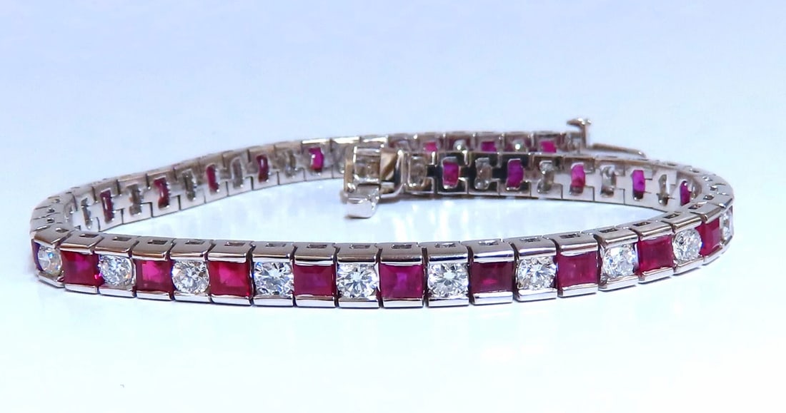 10.03ct Natural Ruby Diamonds Alternating Channel Line Bracelet 14kt *v - 2