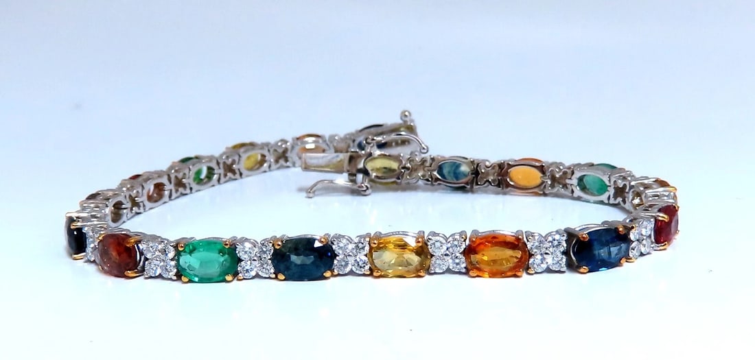 10ct Natural Sapphire Emerald Green Garnet Diamond Tennis Bracelet 14kt gold** - 4