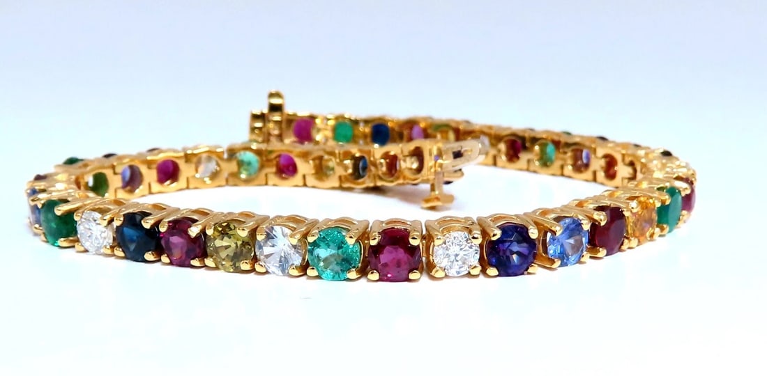 11.80ct Natural Sapphire Ruby Emerald Amethyst Tennis Bracelet 14kt Gem Line** - 4