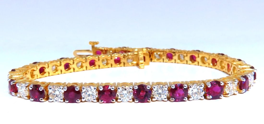 14.05ct Natural Ruby Diamonds Alternating Tennis Bracelet 14kt Gold Classic *v - 4