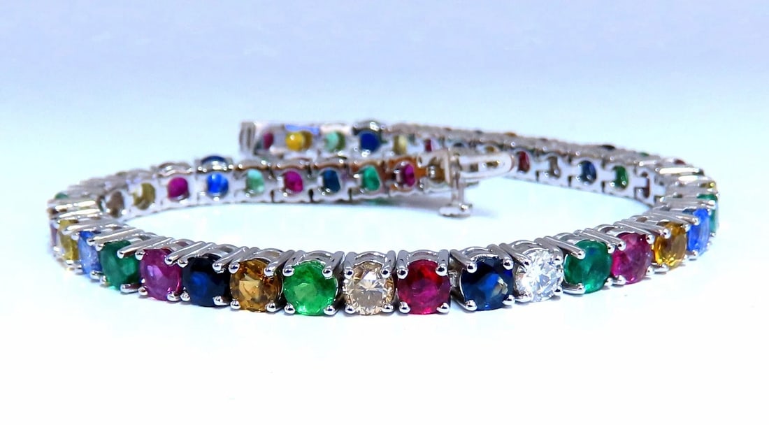 14.50ct Natural Sapphire Ruby Emerald Diamond Tennis Bracelet 14kt. Gem Line** - 4