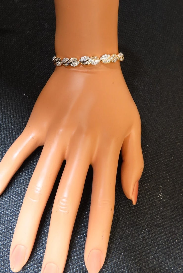 Natural Round & Baguettes Diamonds Cluster Channel Bracelet 14kt *v - 7