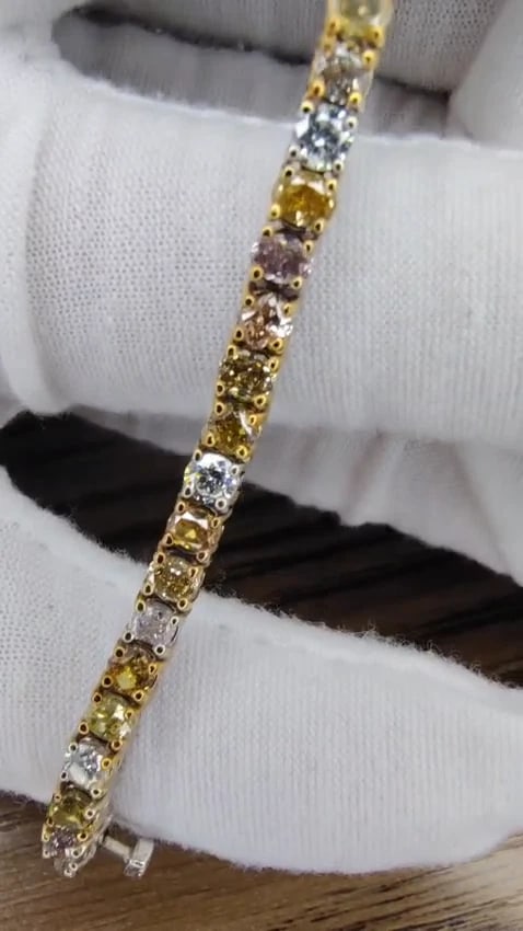 7.26ct Natural Yellow orange pink brown fancy color diamonds bracelet 14kt *v - 3