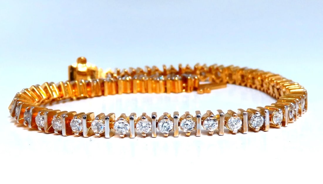 2.02ct. natural round diamonds bar tennis bracelet classic 14 karat gold *v - 4