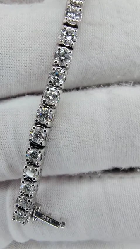 7.11ct natural round diamonds tennis bracelet classic 14 karat white gold *v - 3
