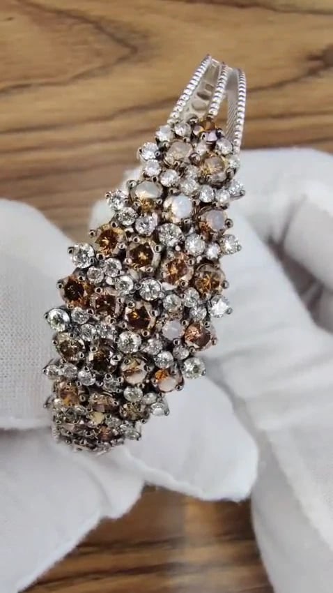 Natural Fancy Brown Diamonds Wide Cluster Bangle Bracelet 14kt *v - 3