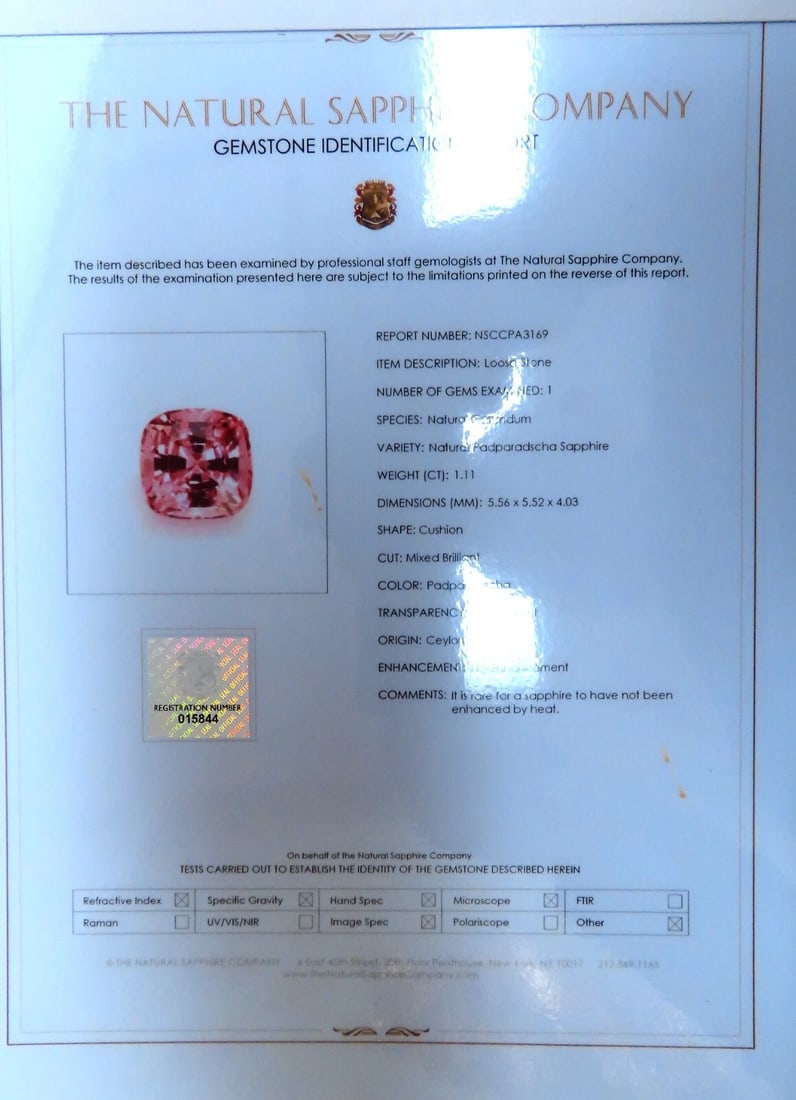 Certified Padparadscha No Heat 1.11ct Natural Sapphire Pink No Heat Platinum** - 6