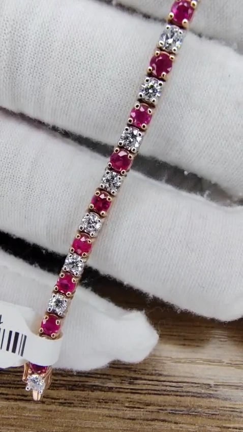 6.51ct vivid red natural ruby diamonds alternating tennis bracelet 14kt *v - 3