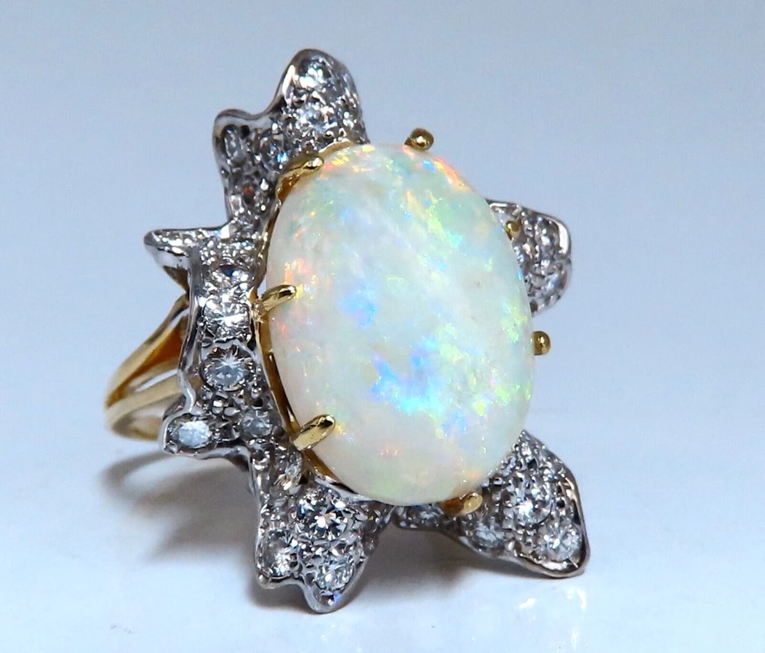 GIA Certified 8.04ct natural cabochon opal diamonds cocktail ring 14kt *v - 2
