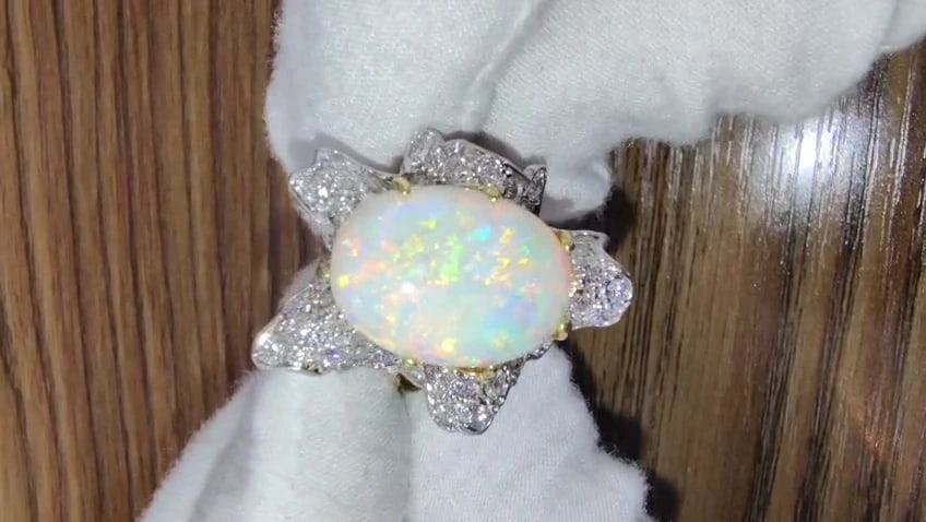 GIA Certified 8.04ct natural cabochon opal diamonds cocktail ring 14kt *v - 3