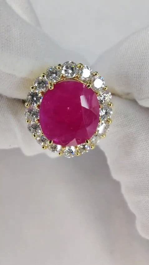 GIA certified 11.90ct natural ruby diamond ring 18kt classic halo heated *v - 3