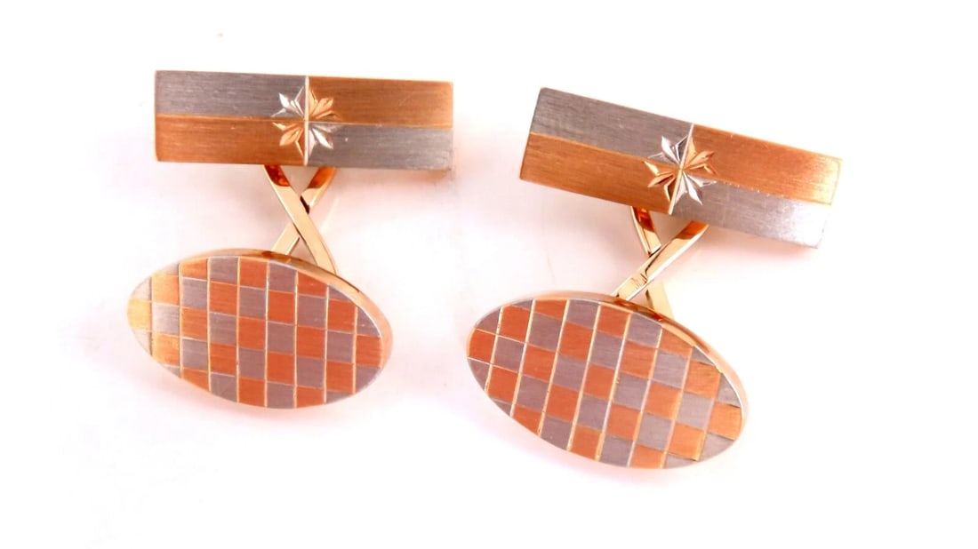 14kt checkers chess checkerboard gold cufflinks** - 4