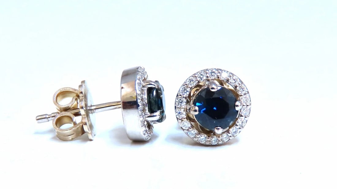 1.10ct Natural Sapphire Diamonds Cluster Earrings 14 Karat gold** - 3