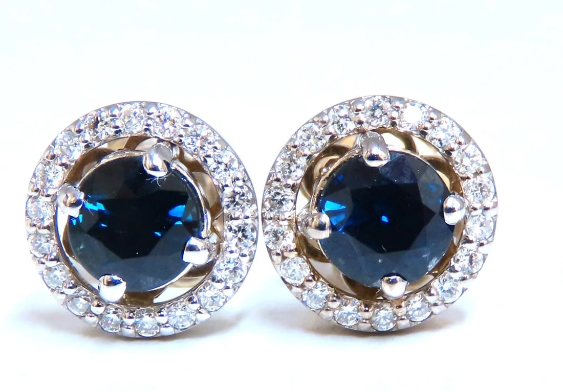 1.10ct Natural Sapphire Diamonds Cluster Earrings 14 Karat gold** - 4