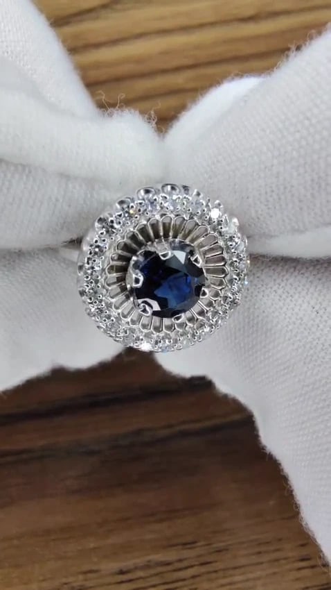 .80ct natural sapphire diamonds cocktail cluster ring 14kt *v - 3