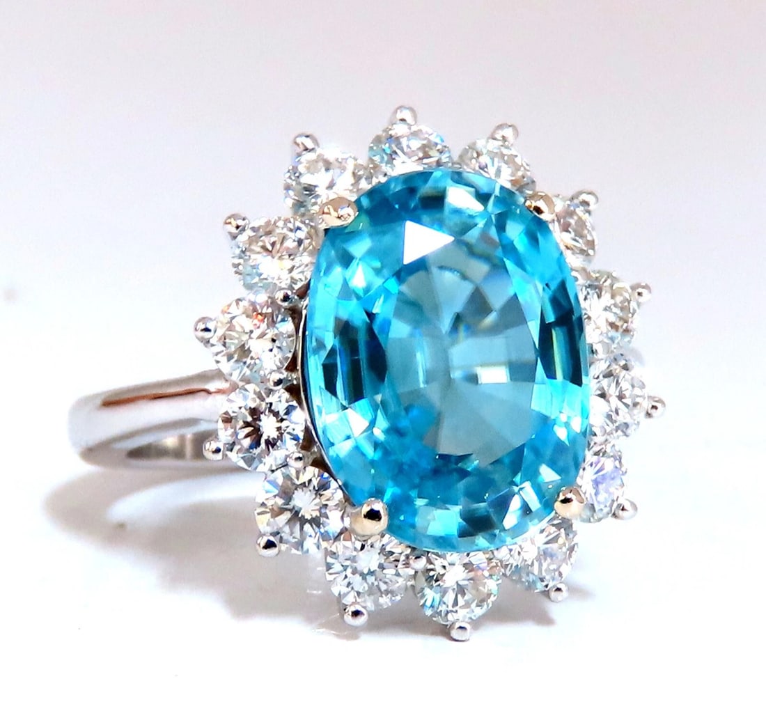 7.22ct natural blue zircon diamonds cluster cocktail Halo ring 18kt gold *v (1 of 6)