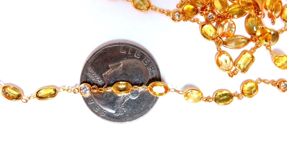 27ct fancy vivid yellow Sapphire diamonds station yard necklace 14 karat ** - 5