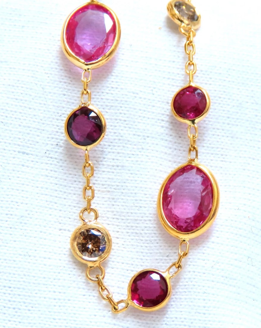 26.45ct natural vivid pink sapphires Ruby diamond yard station necklace 14kt ** - 5