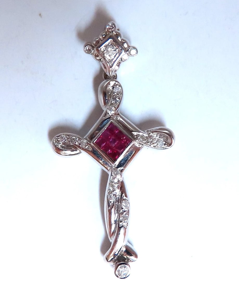.35ct Natural Ruby Diamonds Modern Cross Pendant 18kt ** (1 of 4)