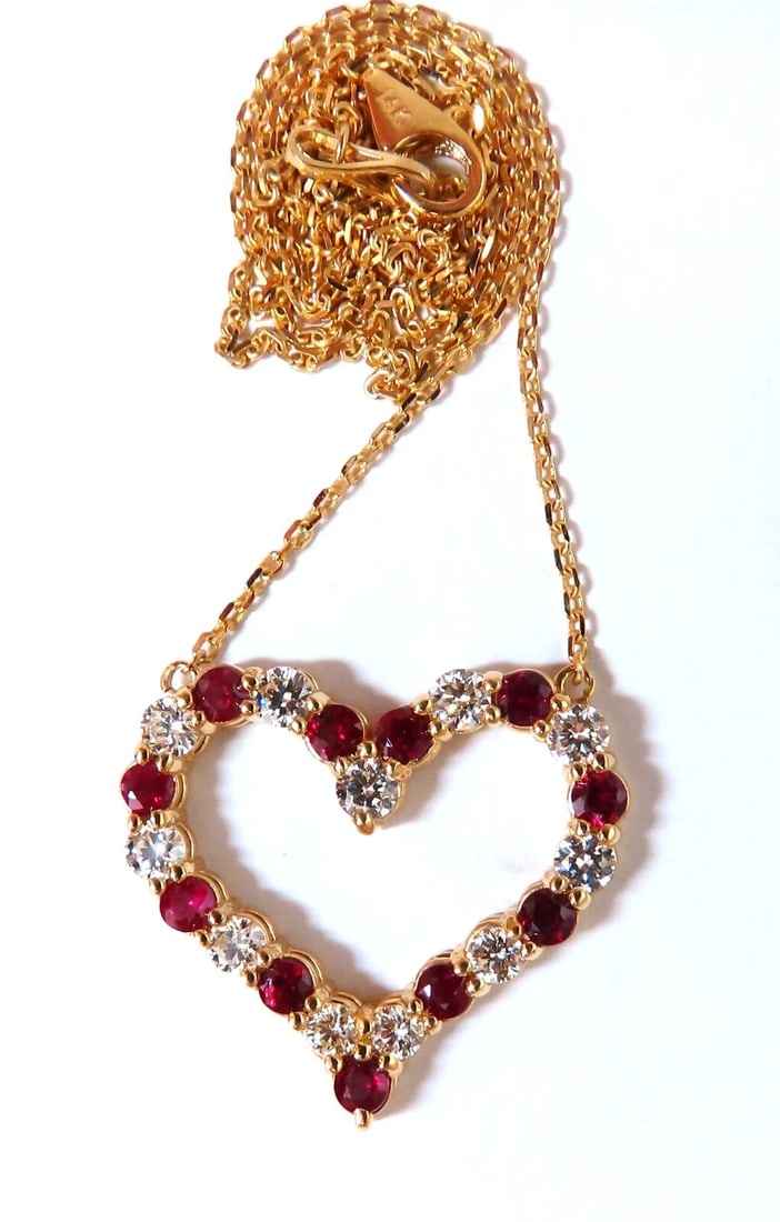 2.20ct Natural Red Ruby Diamond Open Heart Necklace 14 Karat ** (1 of 6)