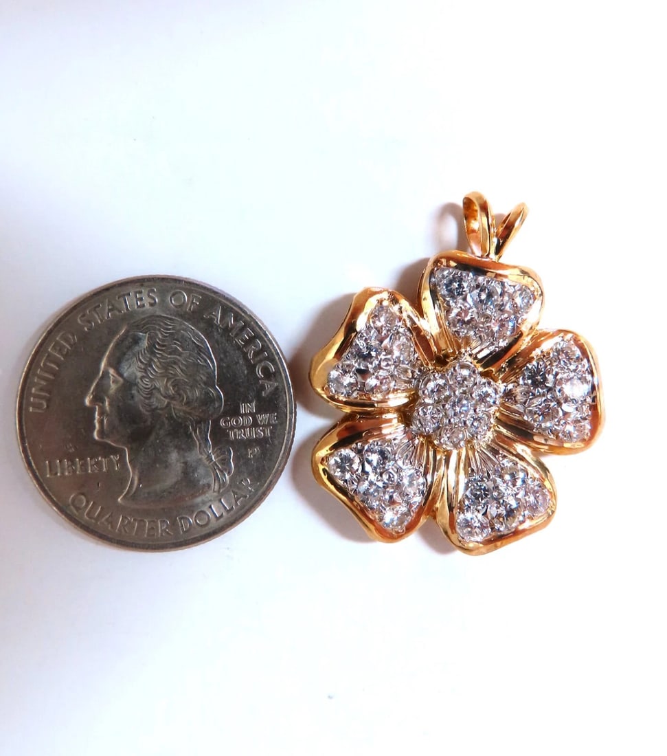 2ct Natural Diamonds Cluster Pendant Flower Motif 14kt Gold** - 3