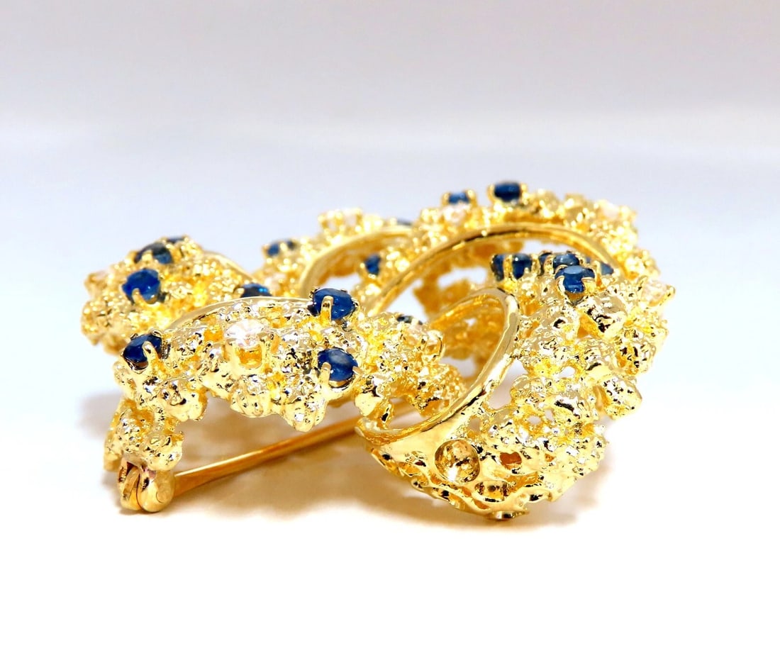Swirling 18kt Gold Natural Sapphire Diamonds Pin** - 3