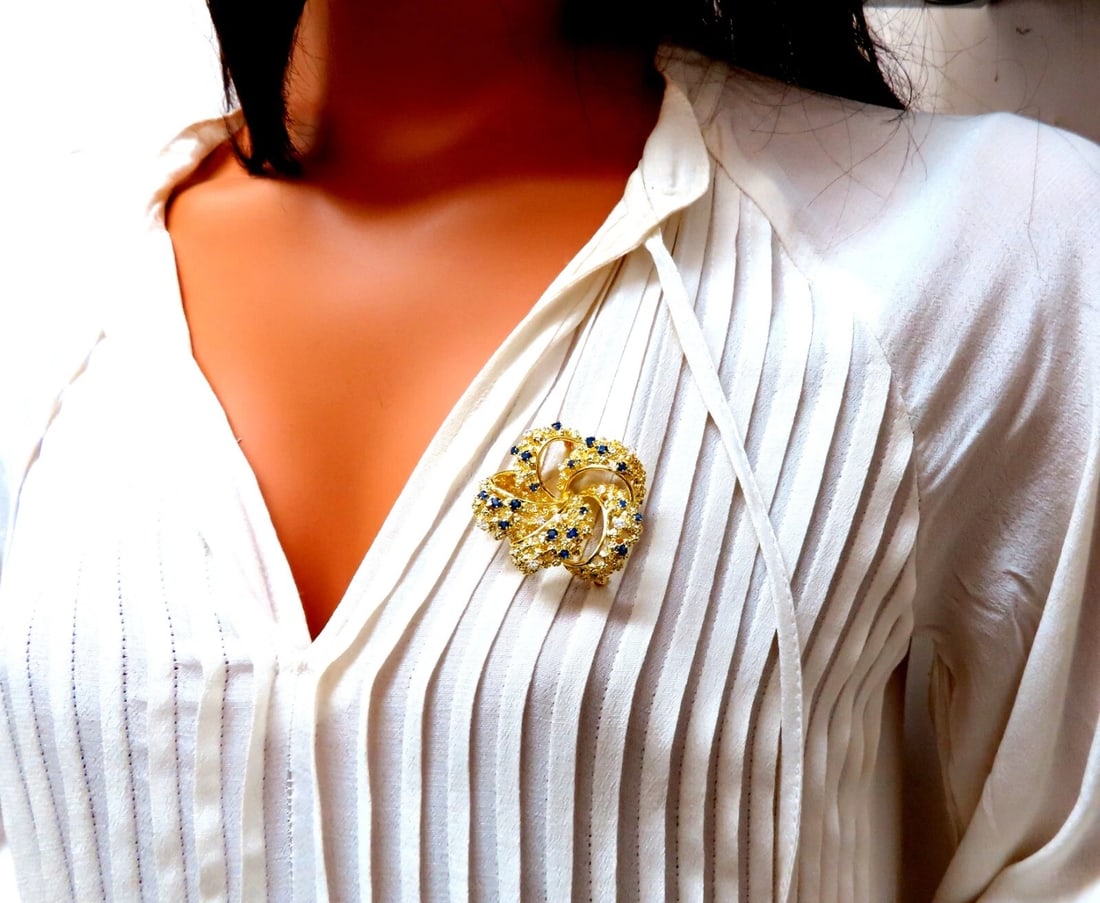 Swirling 18kt Gold Natural Sapphire Diamonds Pin** - 7