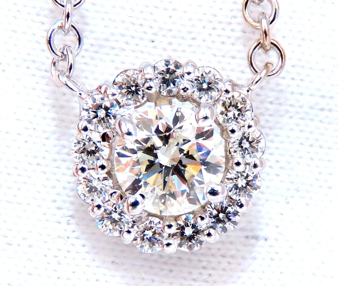 1.09ct natural diamonds halo cluster necklace 14kt** - 2