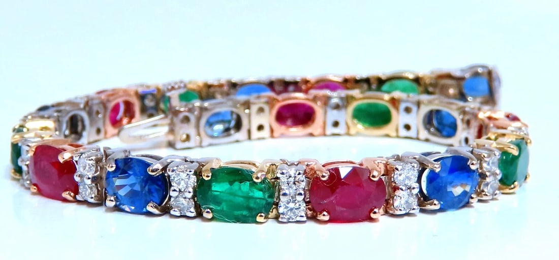 18.28ct natural ruby emerald sapphires diamond tennis bracelet 14kt gem line *v (1 of 7)