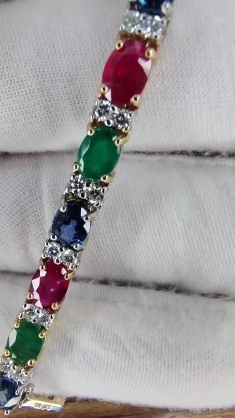 18.28ct natural ruby emerald sapphires diamond tennis bracelet 14kt gem line *v - 3