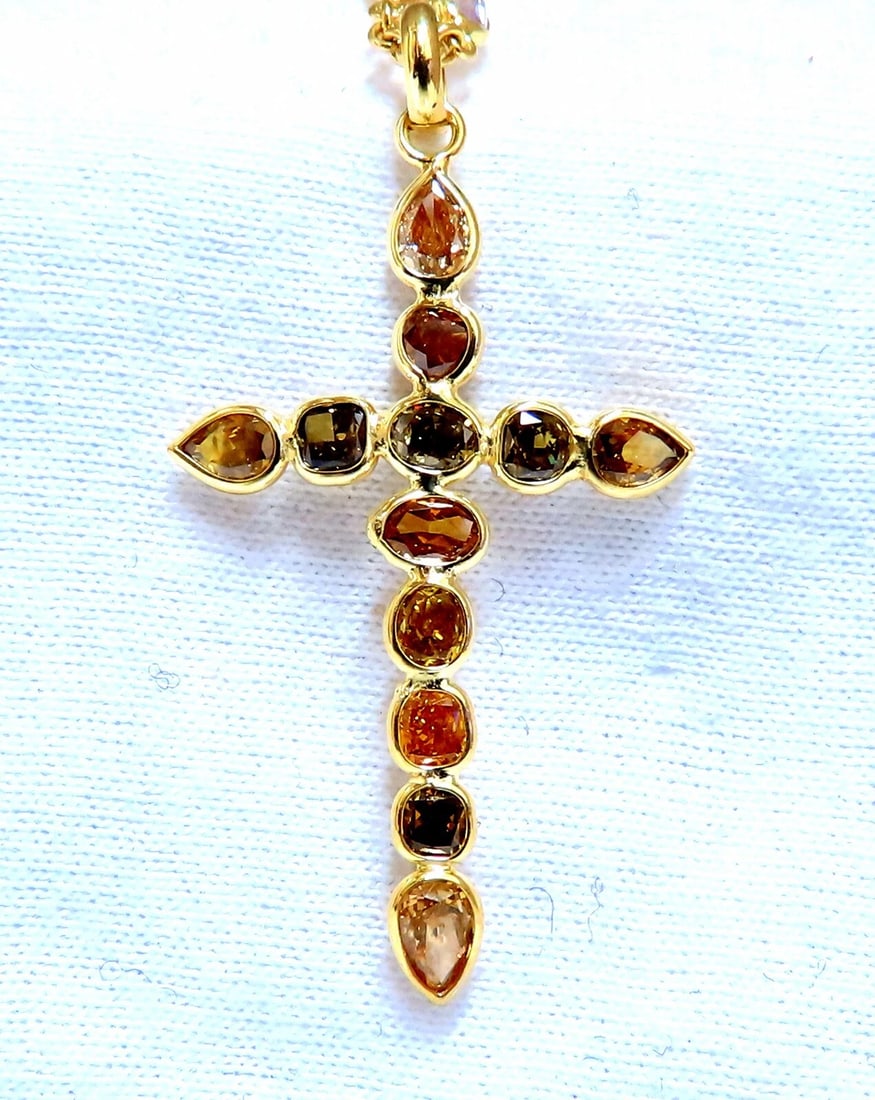 9.50ct Natural Fancy Color Diamonds Cross Yard Necklace 14kt Rosary** - 3