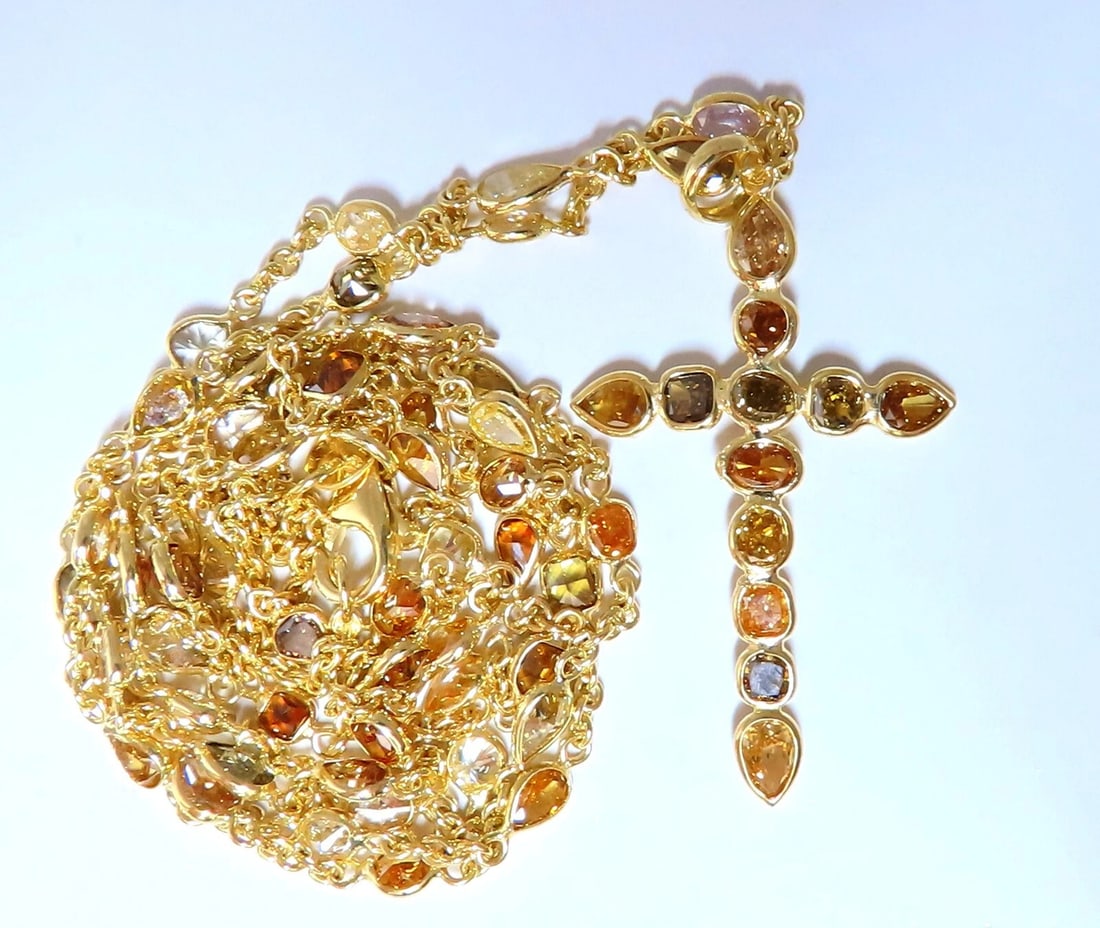 9.50ct Natural Fancy Color Diamonds Cross Yard Necklace 14kt Rosary** - 4