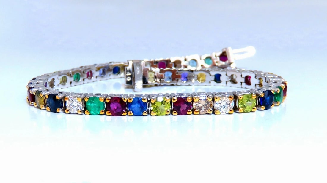 8.70ct natural ruby emerald sapphires diamond tennis bracelet 14kt gem line *v - 2