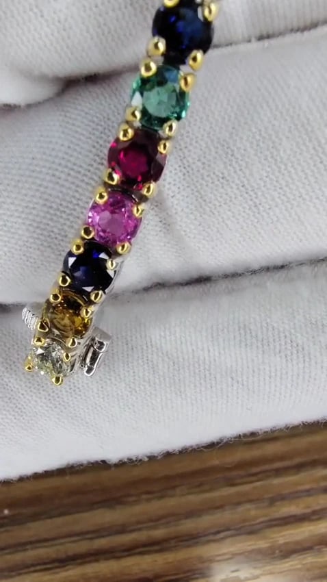 13ct natural ruby emerald sapphires diamond tennis bracelet 10kt gem line *v - 3