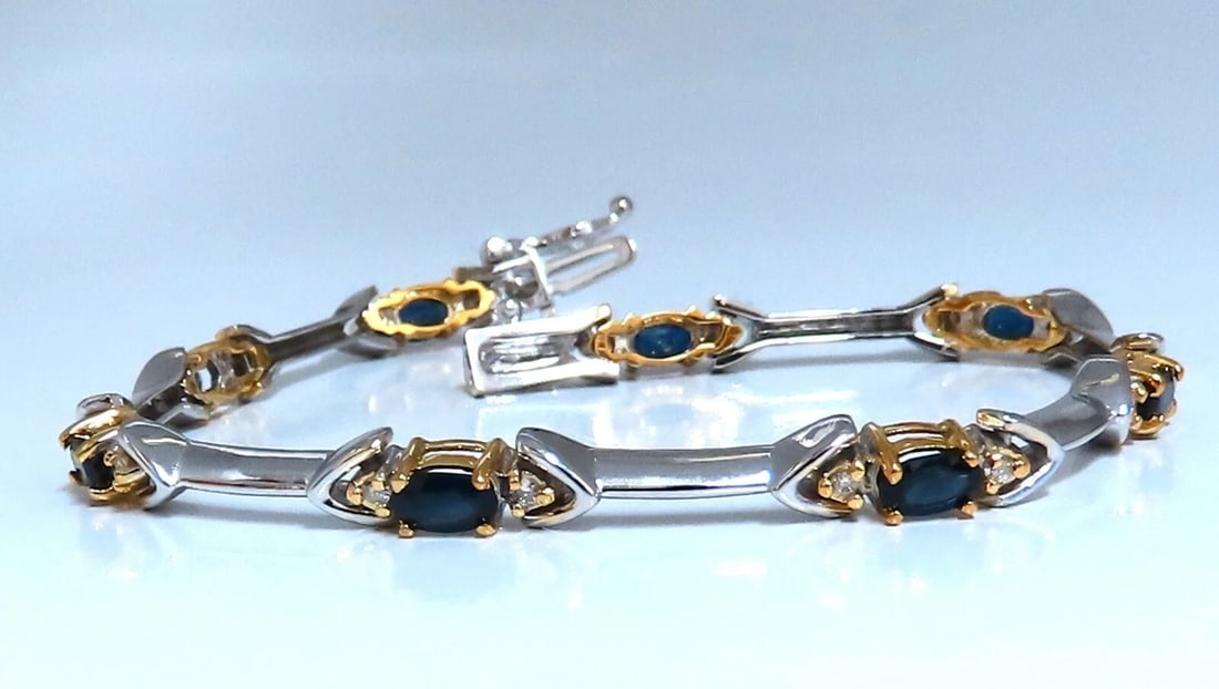 2.16ct natural Sapphire diamonds alternating bracelet 14kt bar link** - 4