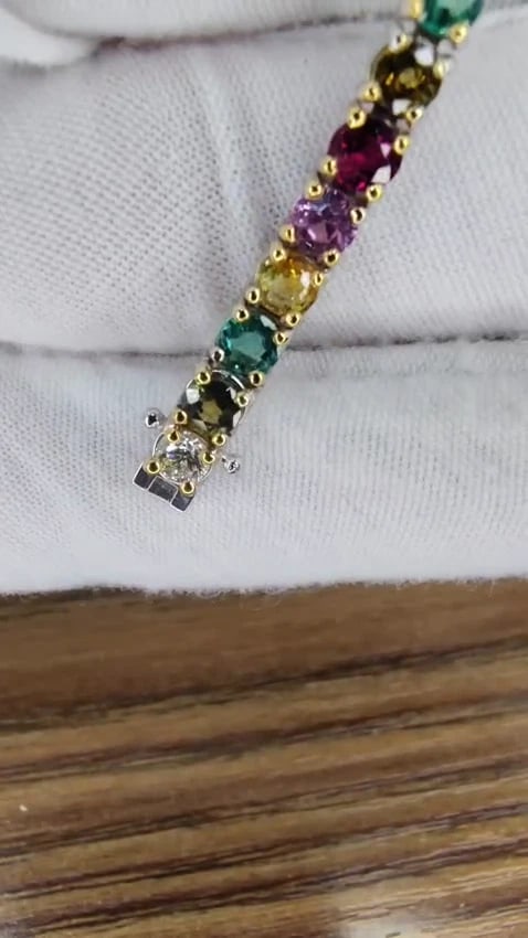 9.80ct natural ruby emerald sapphires diamond tennis bracelet 14kt gem line *v - 3