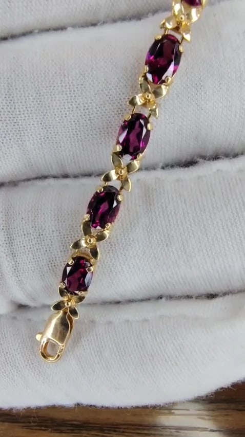 5.50ct Natural Rhodolite Garnet Bracelet 14kt gold *v - 3