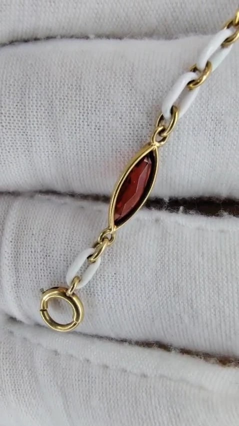 3ct Natural Garnet Station Link Bracelet 14kt gold *v - 3