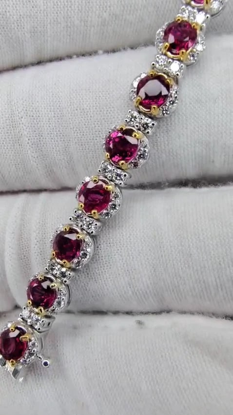 12ct Natural Ruby Diamonds Bracelet 14kt Gold *v - 3