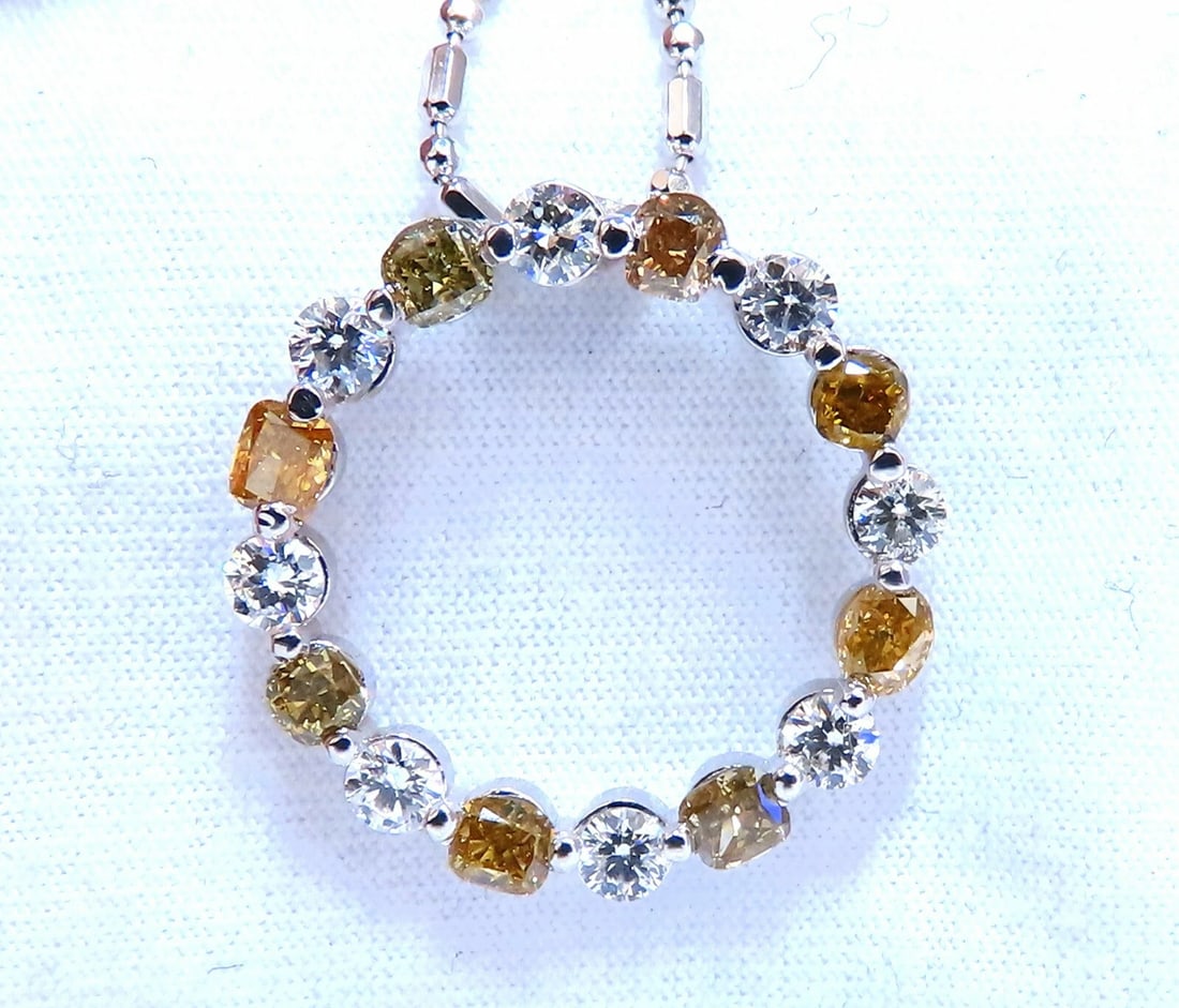 3.32ct Fancy Color Natural Yellow Brown Diamond Circle Eternity Necklace 14kt**: Title: 3.32ct Fancy Color Natural Yellow Brown Diamond Circle Eternity Necklace 14kt** Description: Circular Eternity Diamond Necklace 1.62ct. Natural Fancy Color diamonds Fancy Green, Yellow Orange,