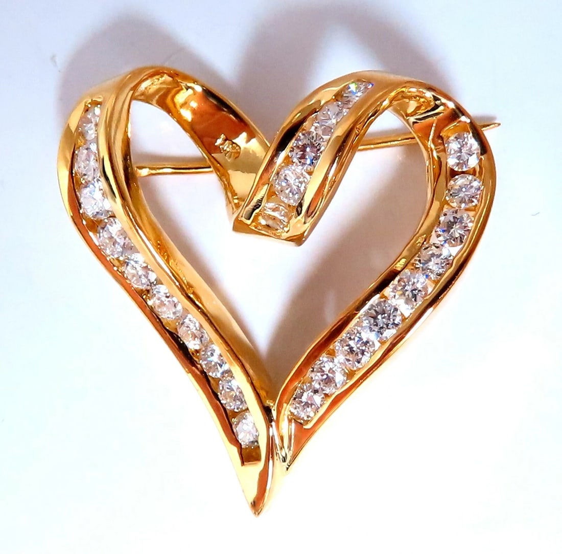 1.10ct Natural Diamonds Heart Pin 14kt**: Title: 1.10ct Natural Diamonds Heart Pin 14kt** Description: 1.10ct. diamonds Heart brooch pin. Rounds, Full cut Brilliant. G-color Vs-1 Vs-2 clarity. 14kt yellow gold 8.6 grams. Overall: 1.1 X 1 inch
