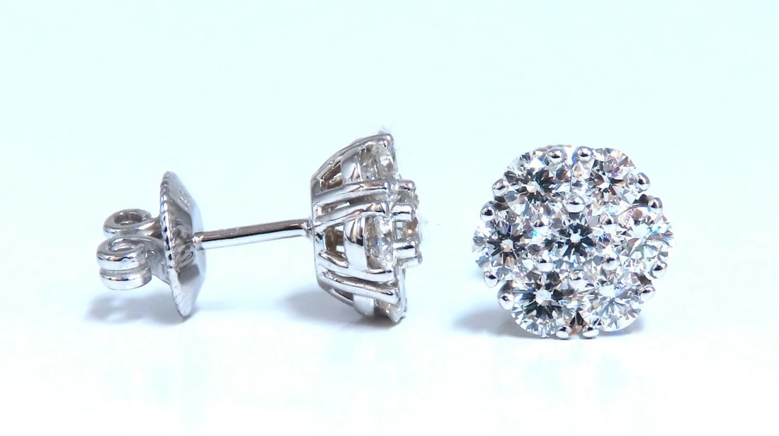 2ct Natural Diamonds Cluster Earrings 14kt** - 3