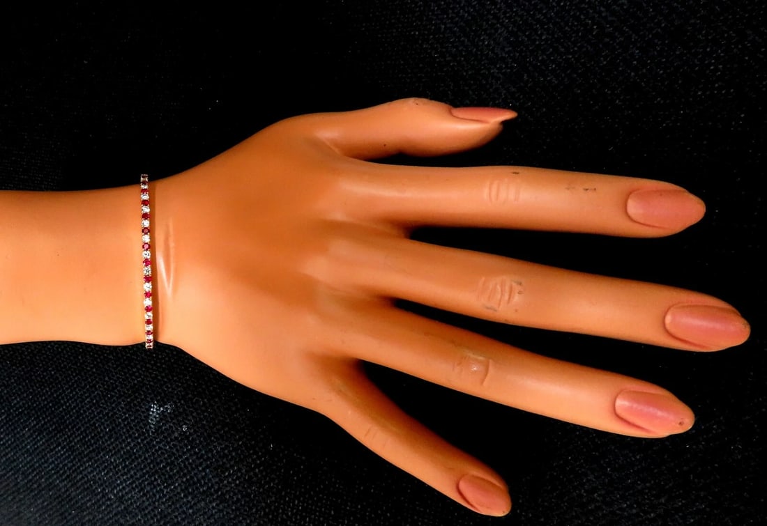 4.65ct vivid red natural ruby diamonds tennis Flexible Bangle bracelet 14kt *v - 6