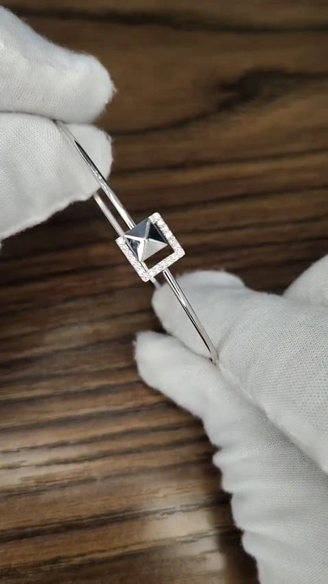 .10ct Natural Diamonds Bangle Bracelet 14kt Gold Floating Pyramid *v - 3