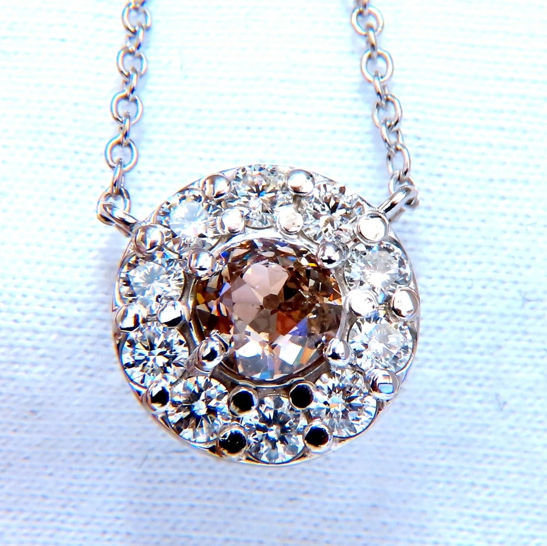 GIA Certified .81ct Natural Fancy Brown Diamonds Halo Cluster Necklace 14kt**: Title: GIA Certified .81ct Natural Fancy Brown Diamonds Halo Cluster Necklace 14kt** Description: MAGNIFICENT JEWELS GIA Certified .81ct. Natural round shaped fancy light brown diamond necklace.